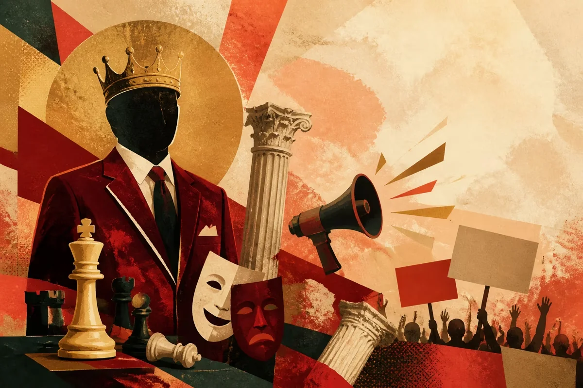 Constructivist symbolic satire collage