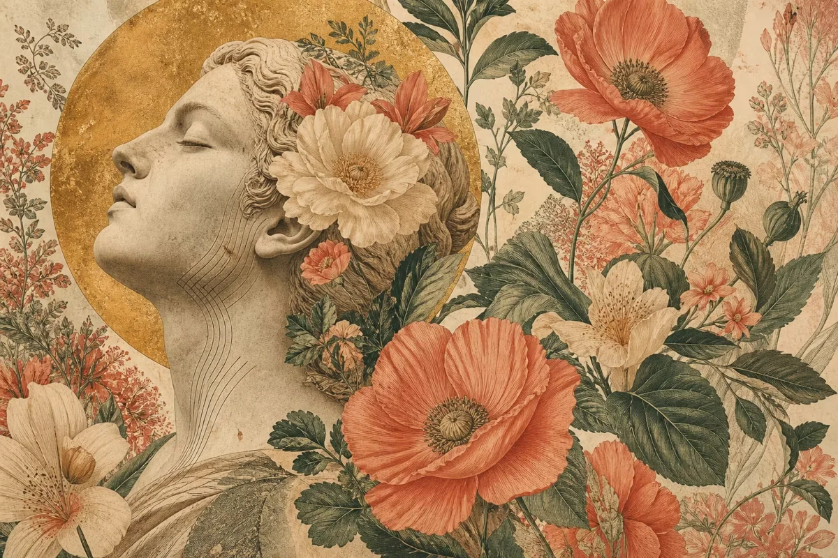 Classical botanical portrait collage